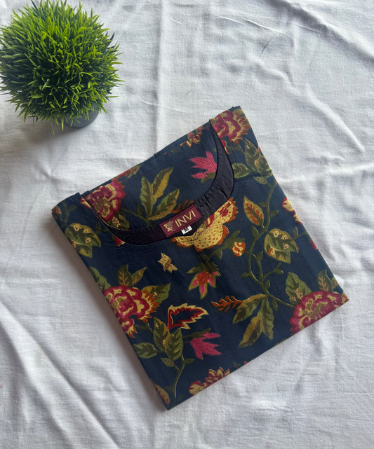 Botanical Navy Cotton Kurthi-PI : ICK00123