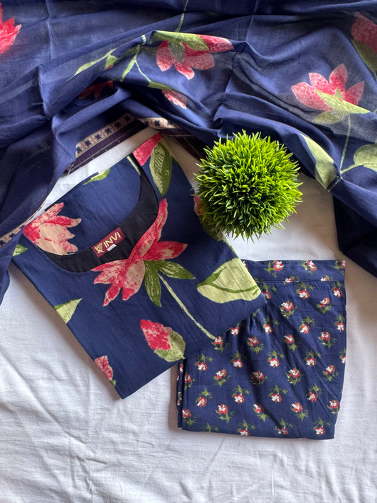 Navy Bloom Cotton Suit Set-PI : ICS00137
