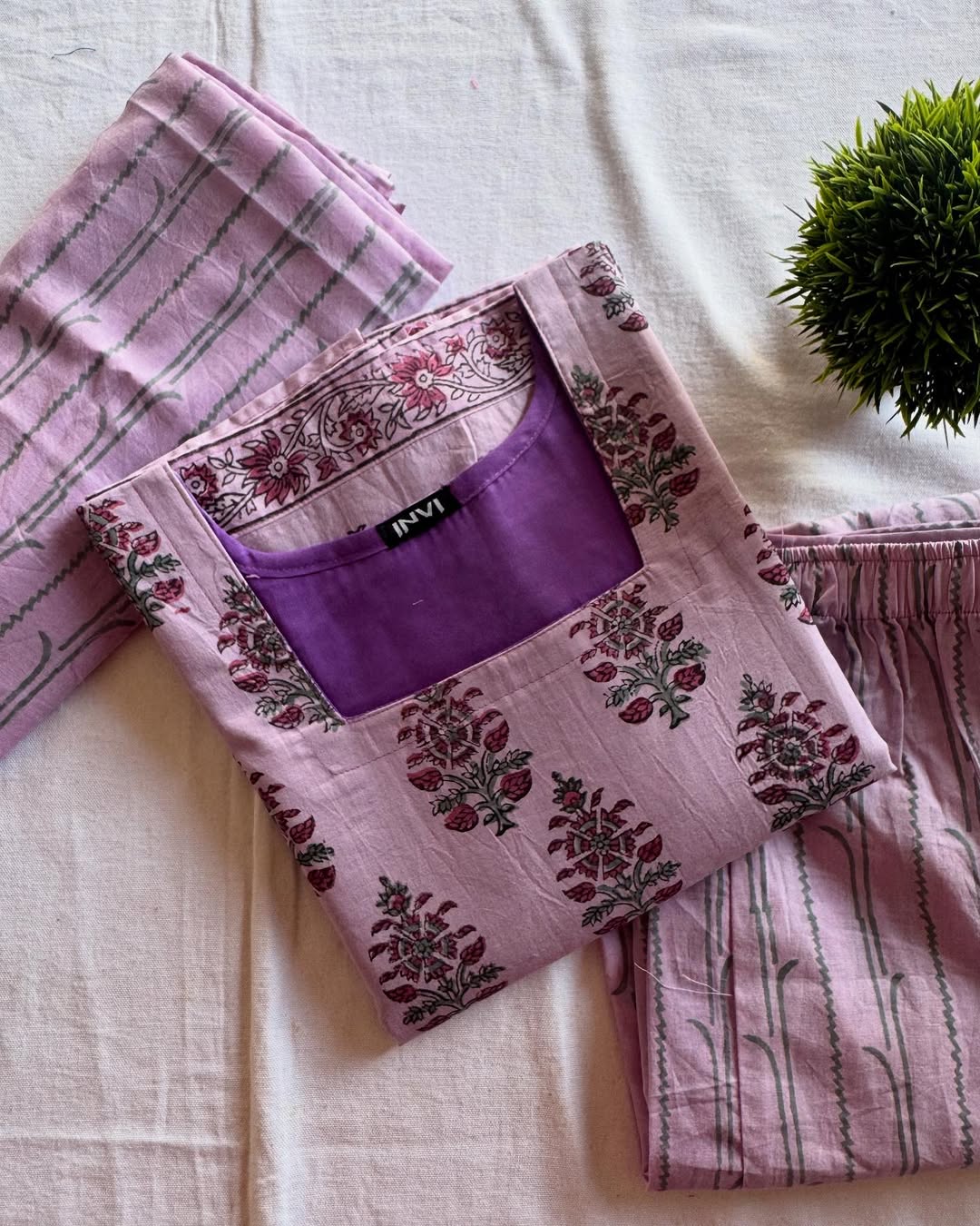 Lavender Floral Print Cotton Suit Set-PI : ICS00016