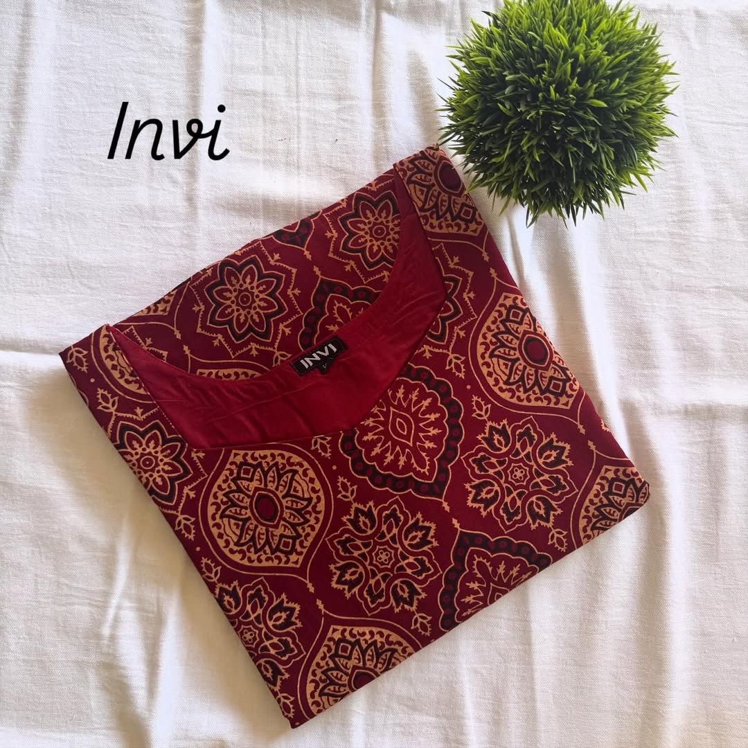 Maroon Mandala & Geometric Block Print Kurthi-PI : ICK00023