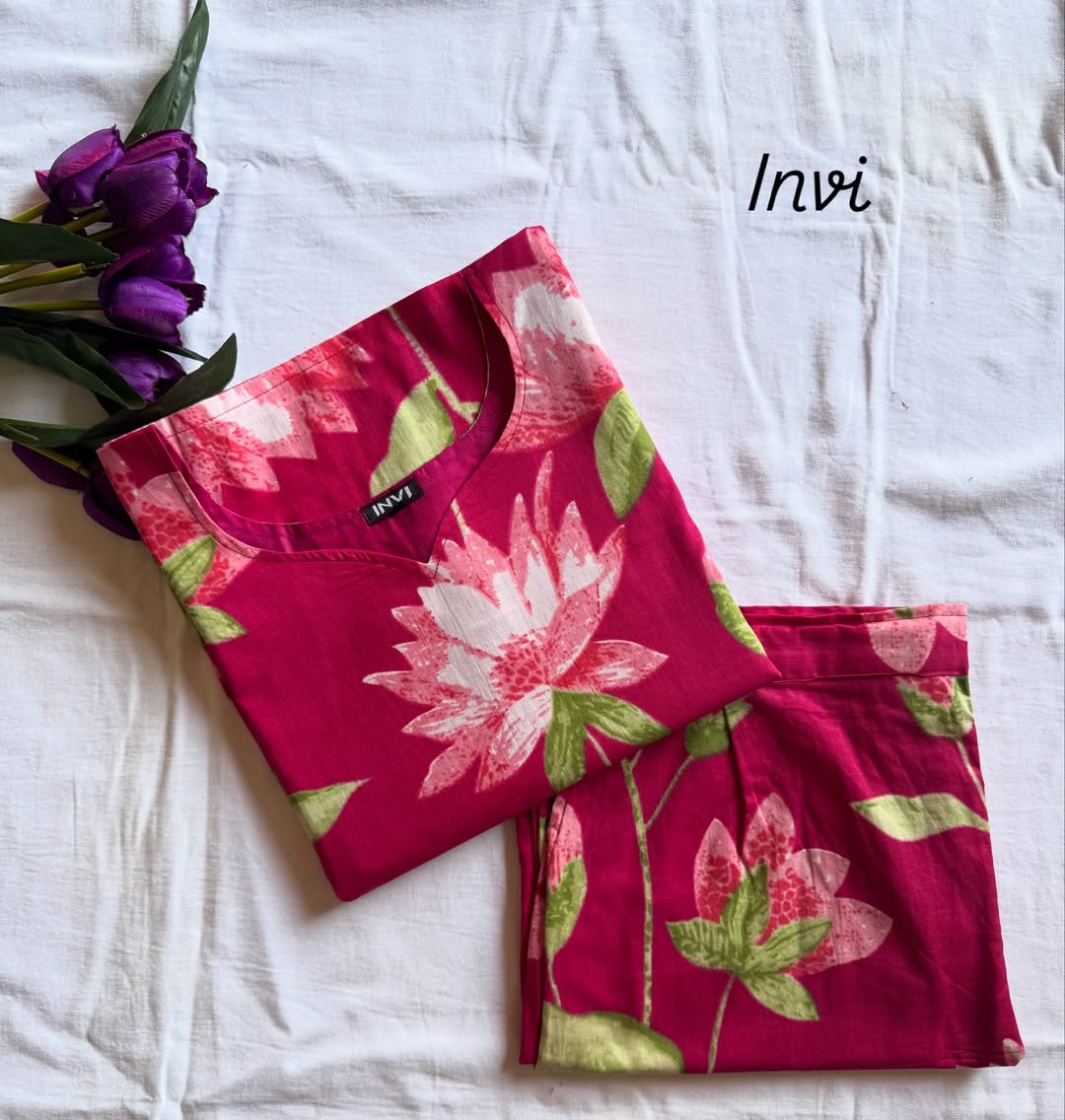 Pink Lotus Floral Cotton Co-Ord Set-PI : ICC00024