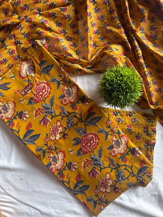 Golden Bloom Premium Cotton Suit Set-PI : ICS00138