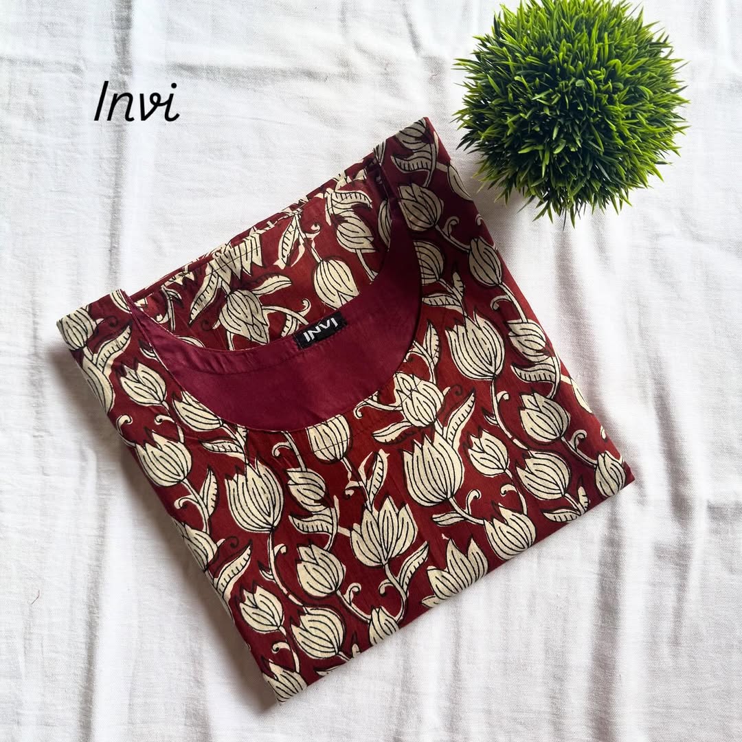 Maroon Leaf Print Cotton Kurthi-PI :ICK00007