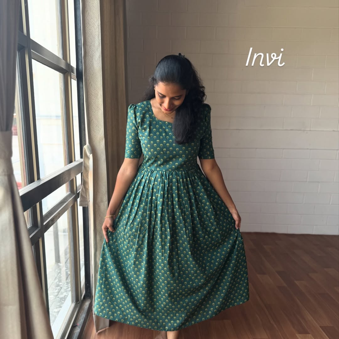 Emerald Green Floral Printed Cotton Maxi-PI : ICM00004