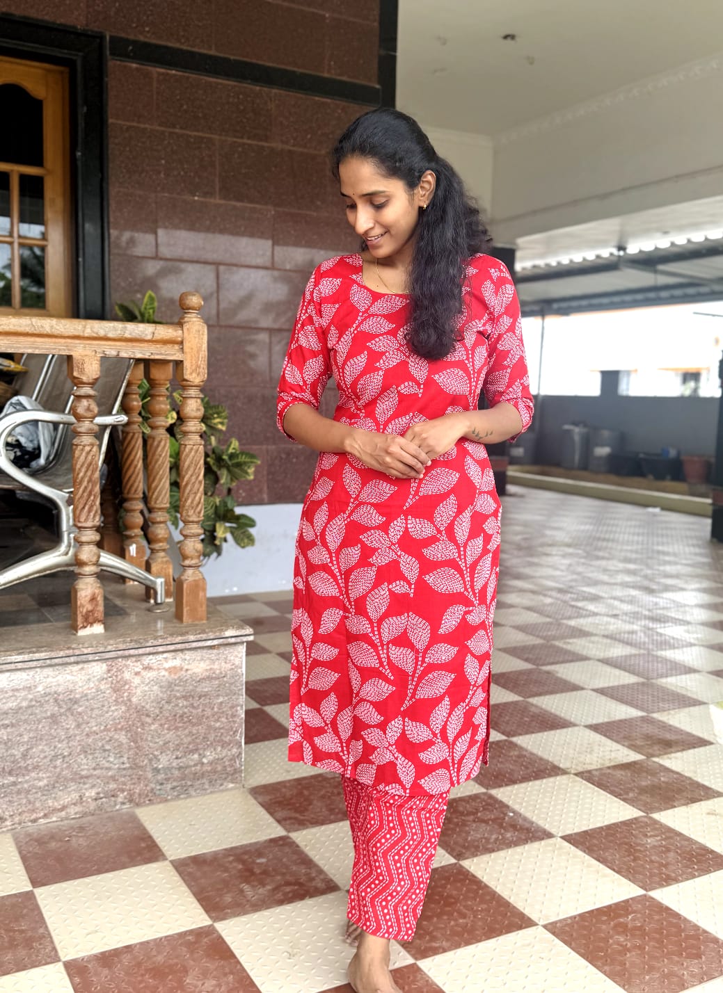 Ruby Red Leaf Printed Co-Ord Set-PI : ICC00030
