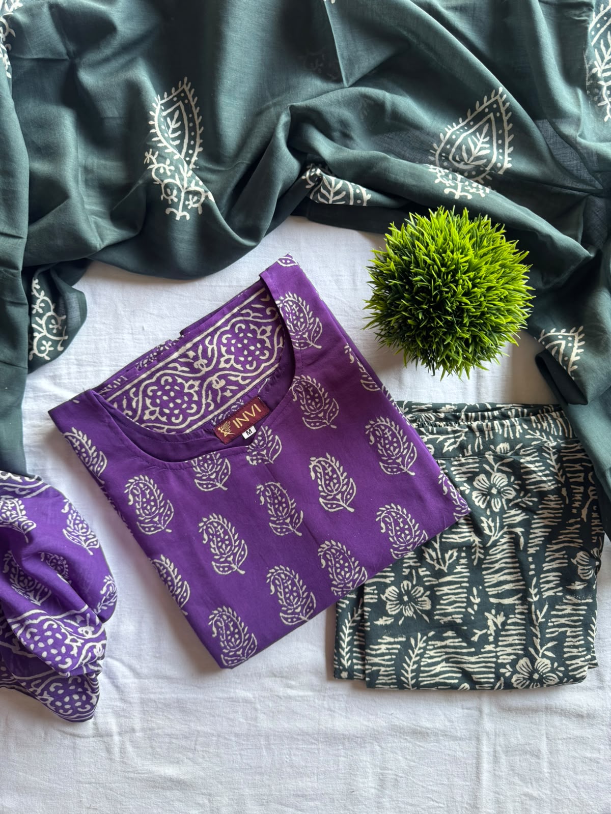 Purple Printed Suit Set-PI : ICS00124