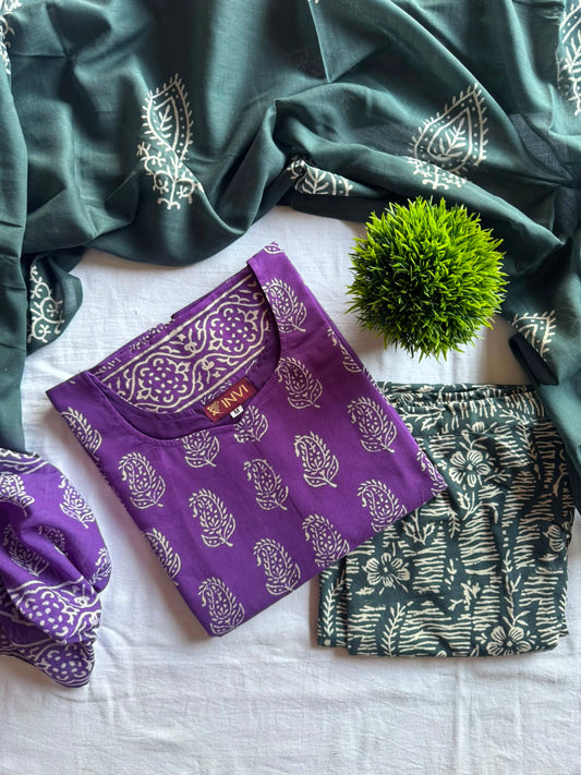 Purple Printed Suit Set-PI : ICS00124
