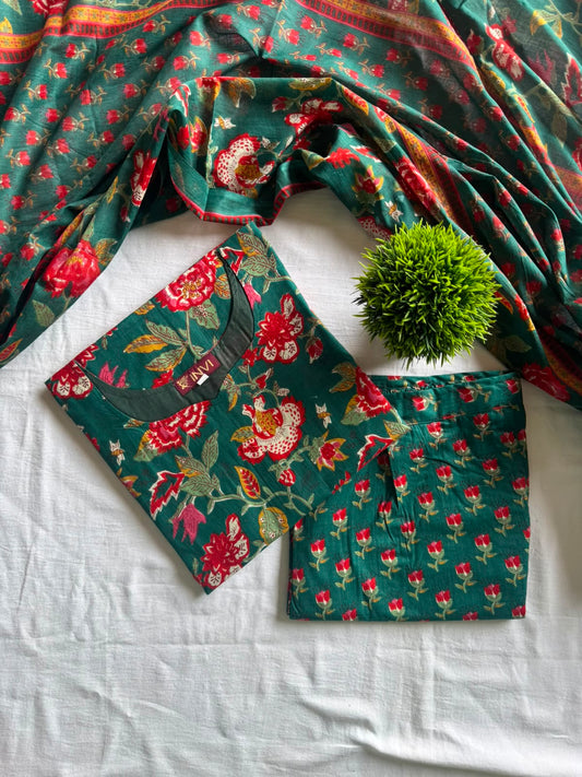 Emerald Bloom Pure Cotton Suit Set-PI : ICS00126