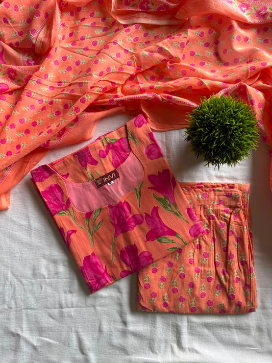 Coral Bloom Floral Salwar Set-PI : ICS00127