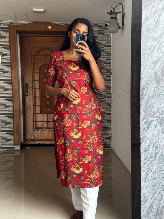 Crimson Bloom Cotton Kurthi-PI : ICK00135