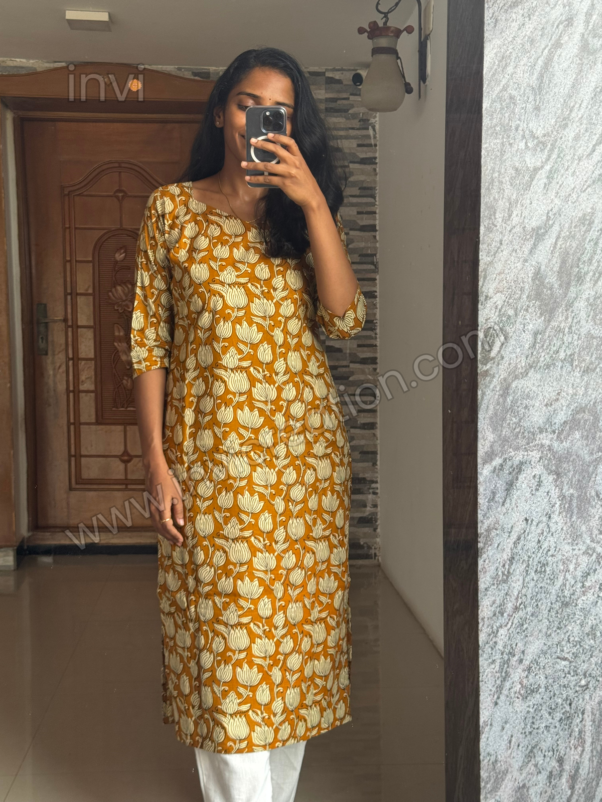 Mustard Lotus Cotton Kurthi-PI : ICK00136