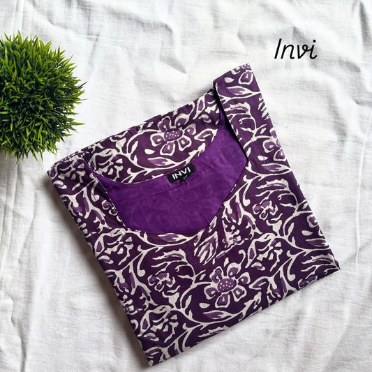 Purple & White Abstract Floral Print Kurthi-PI : ICK00014