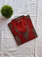 Rust Red Cotton Kurti with Printed Border-PI : ICK00140*