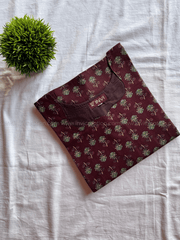 Maroon Floral Print Cotton Kurti-PI : ICK00144*