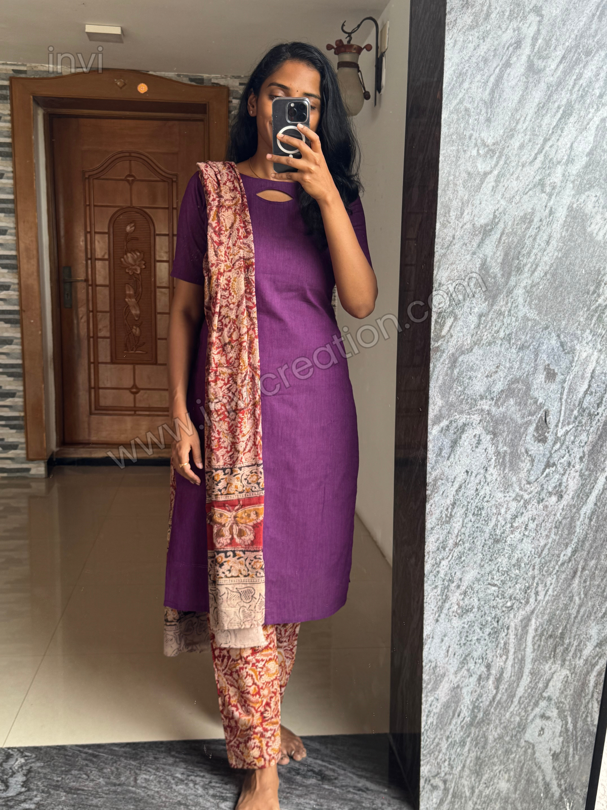 Premium Purple Cotton Ethnic Wear Set-PI : ICS00146