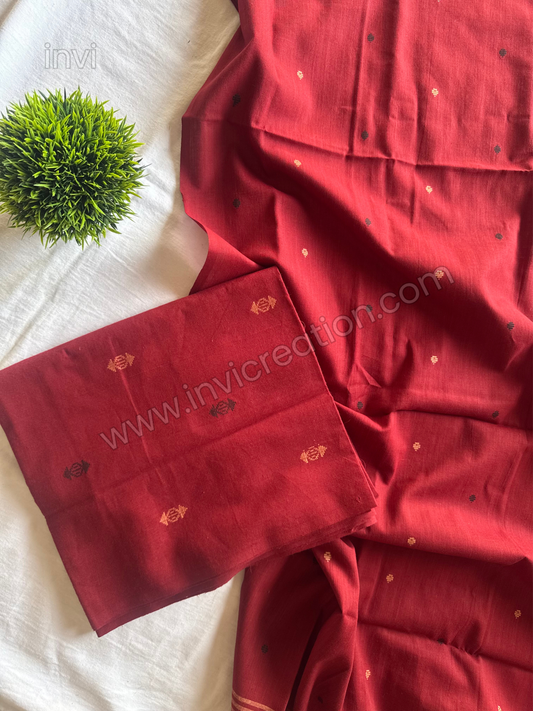 Ruby Red Woven Cotton Top & Shawl Set-PI : ICS00149