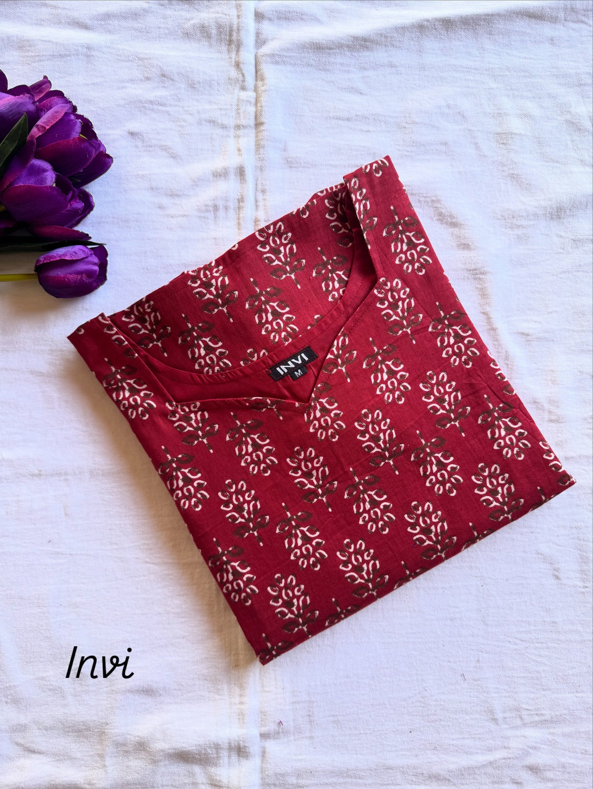 Maroon Floral Printed Cotton Kurti for Women-PI : ICK00139