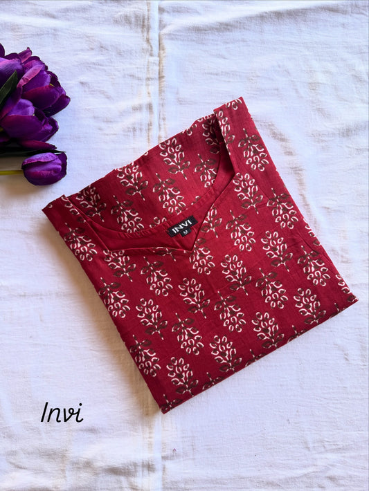 Maroon Floral Printed Cotton Kurti for Women-PI : ICK00139
