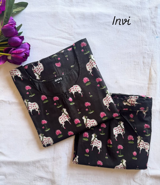 Black Pichwai Print Cotton Co-Ord Set-PI : ICC00015