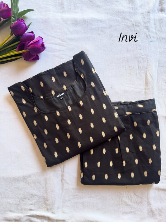 Black & Beige Ikat Print Cotton Co-Ord Set-PI : ICC00016