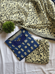Indigo Blue & Ivory Floral Print Cotton Salwar Set-PI : ICS00178
