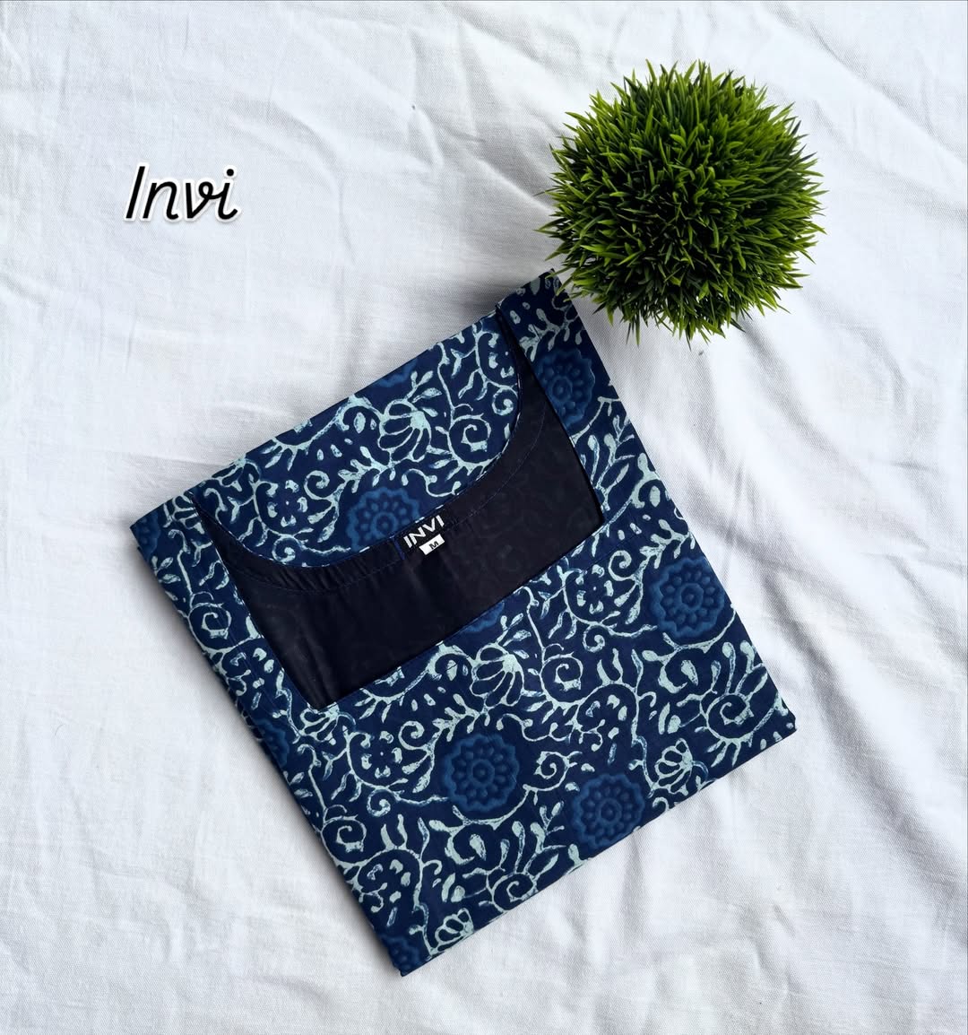 Dark Blue Floral Jaal Block Print Kurthi-PI : ICK00018