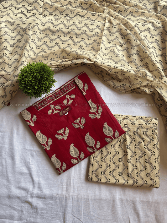 Maroon Paisley Print Cotton Salwar Set-PI : ICS00180