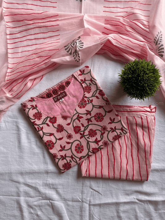 Blush Pink Floral Print Cotton Salwar Set-PI : ICS00181