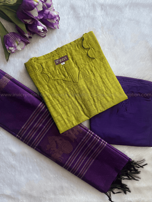 Premium Raw Silk Olive Green Checks Salwar Set-PI : ICP00199*