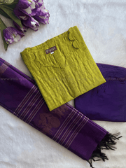 Premium Raw Silk Olive Green Checks Salwar Set-PI : ICP00199*