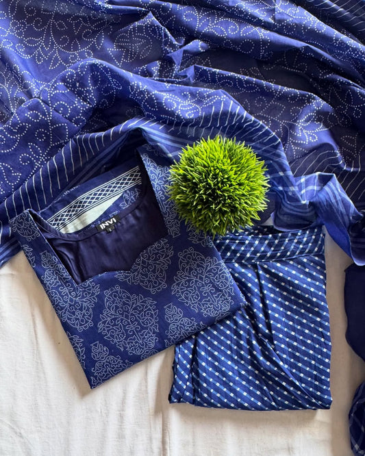 Indigo Blue Bandhani Print Salwar Suit Set-PI : ICS00019