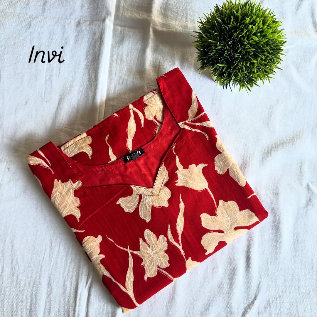 Crimson Red Large Floral Print Kurthi-PI : ICK00021