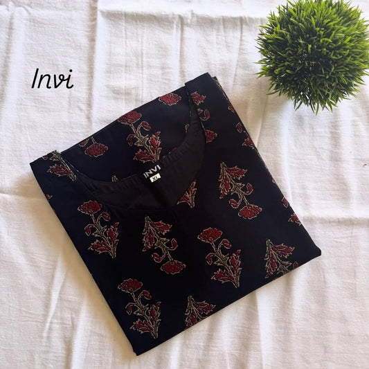 Black & Red Floral Buta Print Kurthi-PI : ICK00022