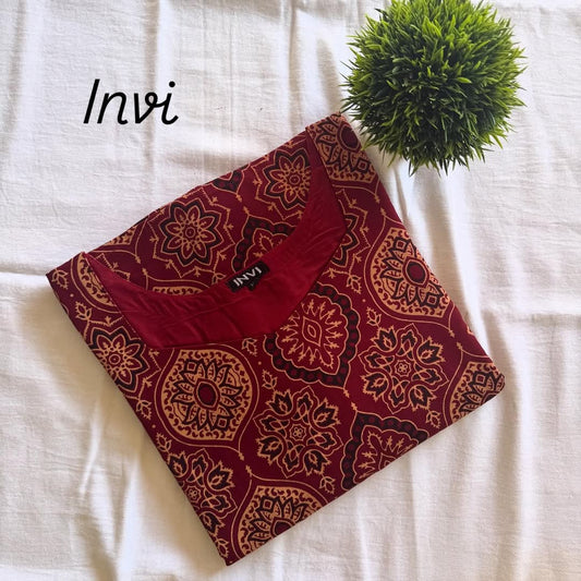 Maroon Mandala & Geometric Block Print Kurthi-PI : ICK00023