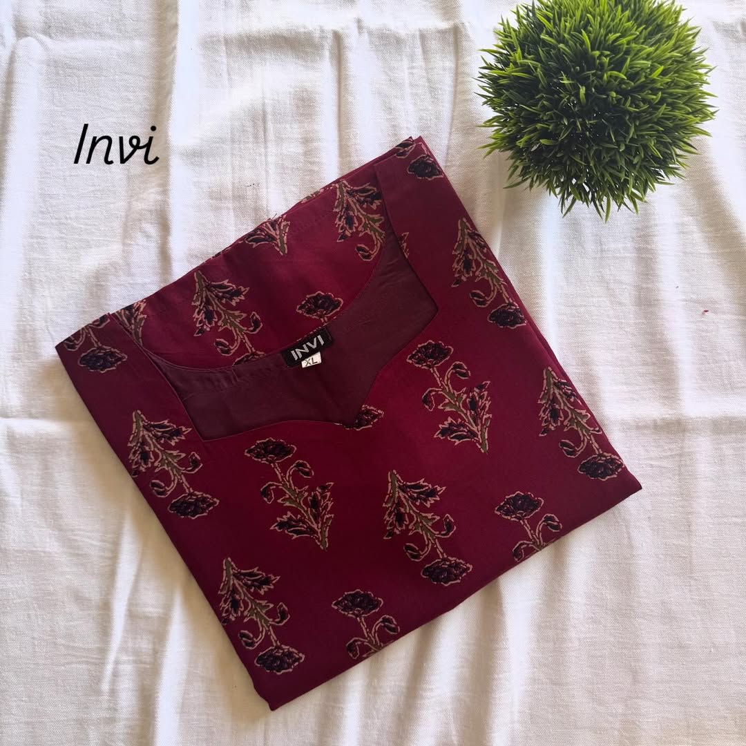 Deep Magenta Floral Buta Print Kurthi-PI : ICK00025