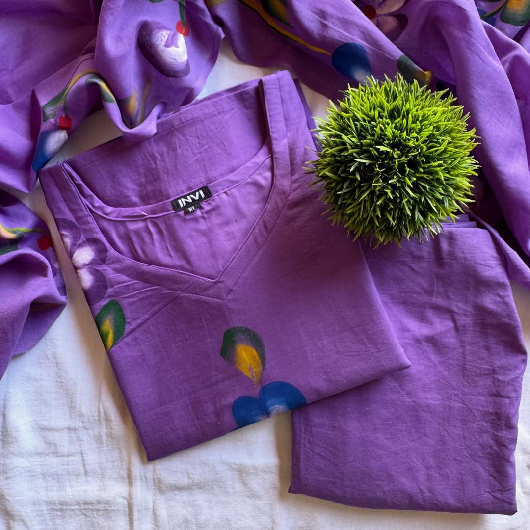 Lavender Purple Floral Hand Paint Suit Set-PI : ICS00027