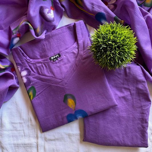 Lavender Purple Floral Hand Paint Suit Set-PI : ICS00027