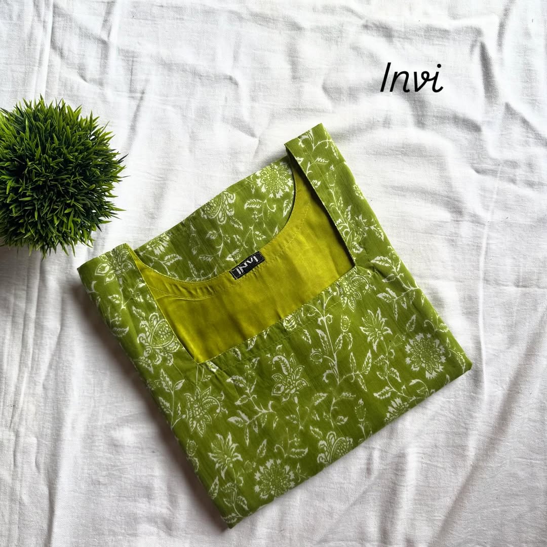 Lime Green White Floral Vine Print Kurthi-PI : ICK00028