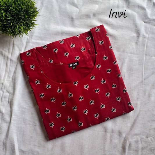 Crimson Red Minimalist Tulip Motif Print Kurthi-PI : ICK00029