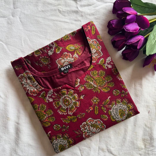 Deep Magenta Ornate Floral Print Kurthi-PI : ICK00031