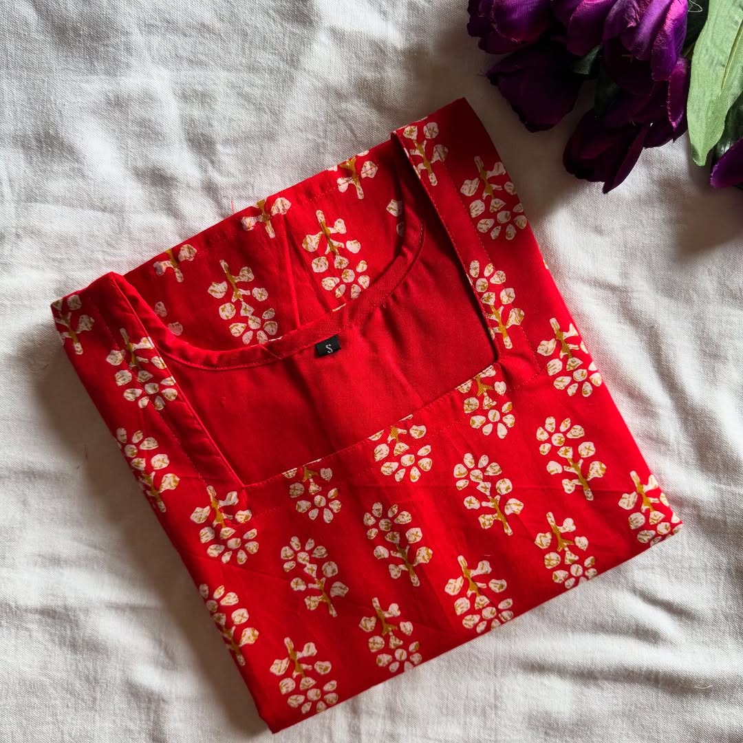 Classic Red Hand Block Print Kurthi-PI : ICK00037