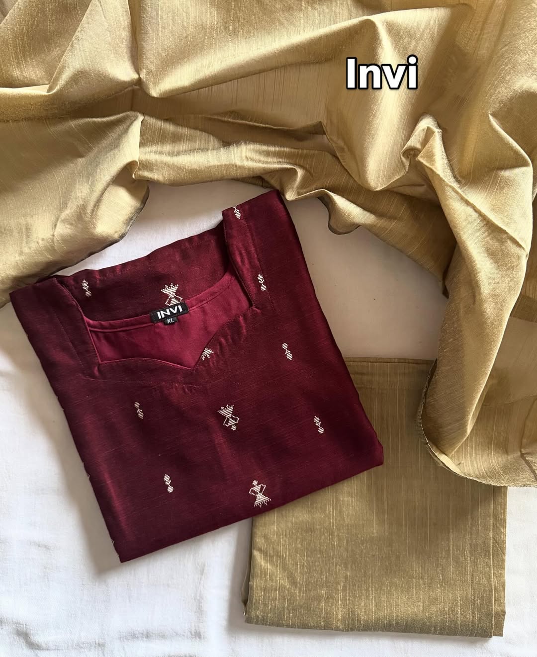 Wine/Maroon with Golden-Beige Salwar Suit Set-PI : ICS00038