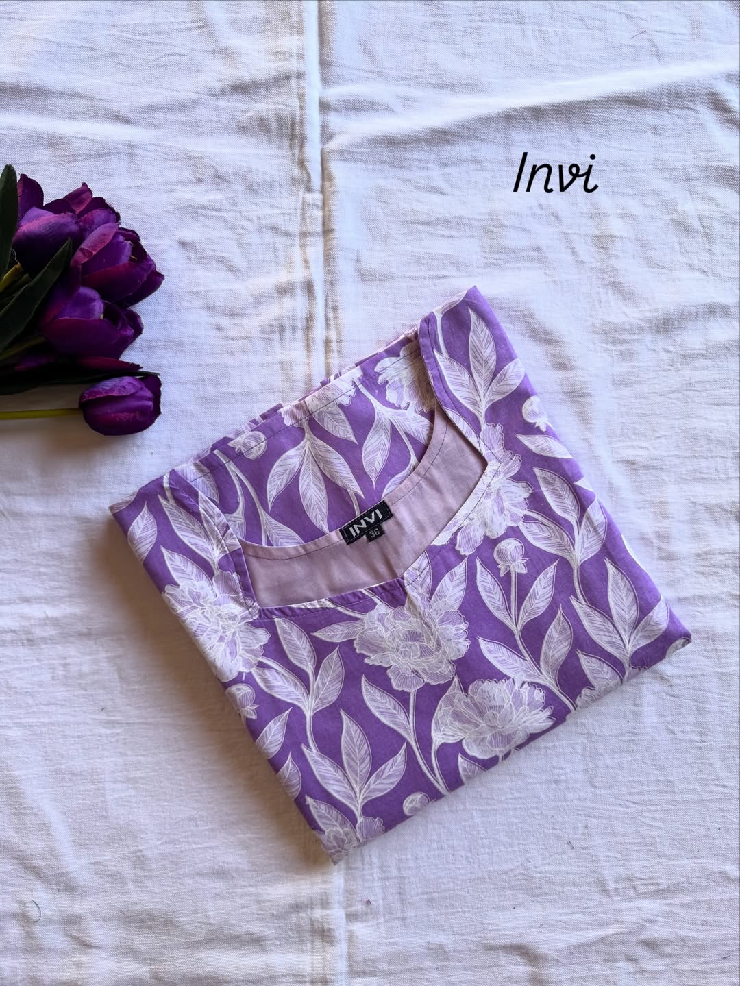 Lavender & White Floral Foliage Print Kurthi-PI : ICK00040
