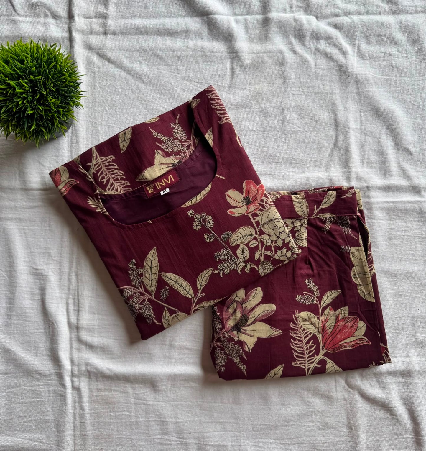 Wine Floral Co-ord Set-PI : ICC00048