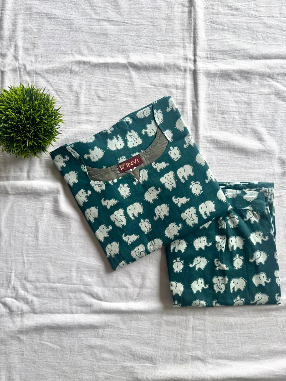 Aqua Elephant Cotton Co-ord-PI : ICC00051