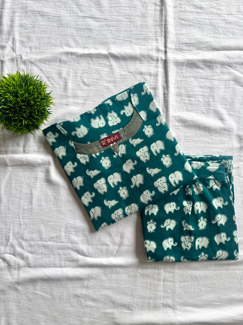 Aqua Elephant Cotton Co-ord-PI : ICC00051