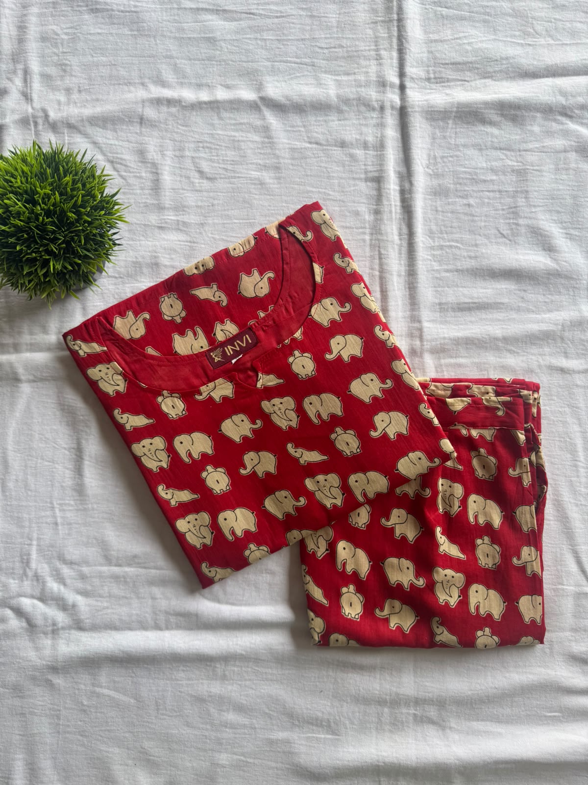 Red Elephant Print Cotton Co-ord-PI : ICC00052
