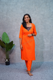 Premium Pure Cotton Orange Kurthi Set-PI : ICC00064