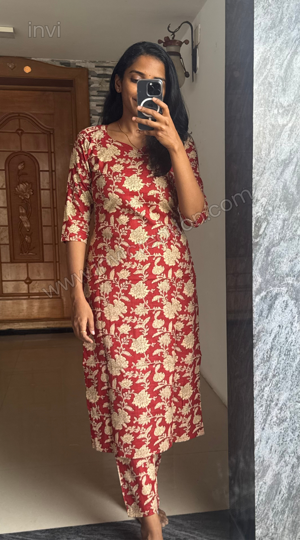 Maroon Floral Printed Pure Cotton Kurthi Set-PI : ICC00067