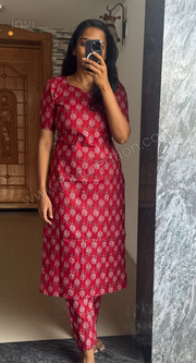 Wine Buti Printed Pure Cotton Kurthi Set-PI : ICC00070